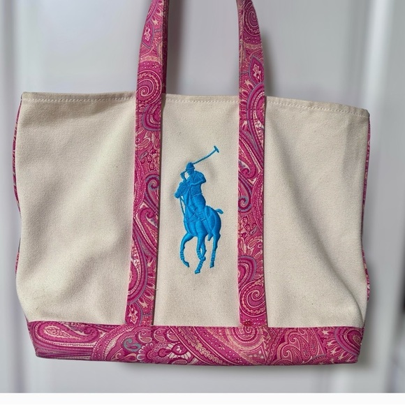 Ralph Lauren Handbags - Vintage Ralph Lauren Polo Big Pony Tote Bag Canvas Cotton Pink